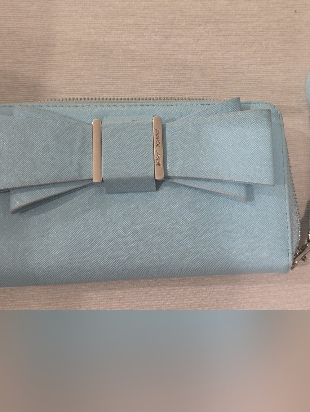 Betsey Johnson Light Blue Bow Zip-Around Wristlet Wallet